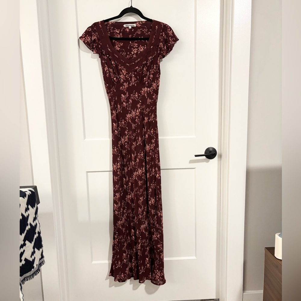 Reformation Burgundy Floral maxi dress